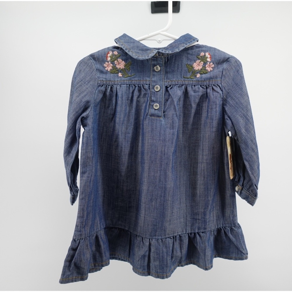 Wrangler Baby Girls Blue Denim Chambray Floral Embroidered Dress 12M NWT PQD540B